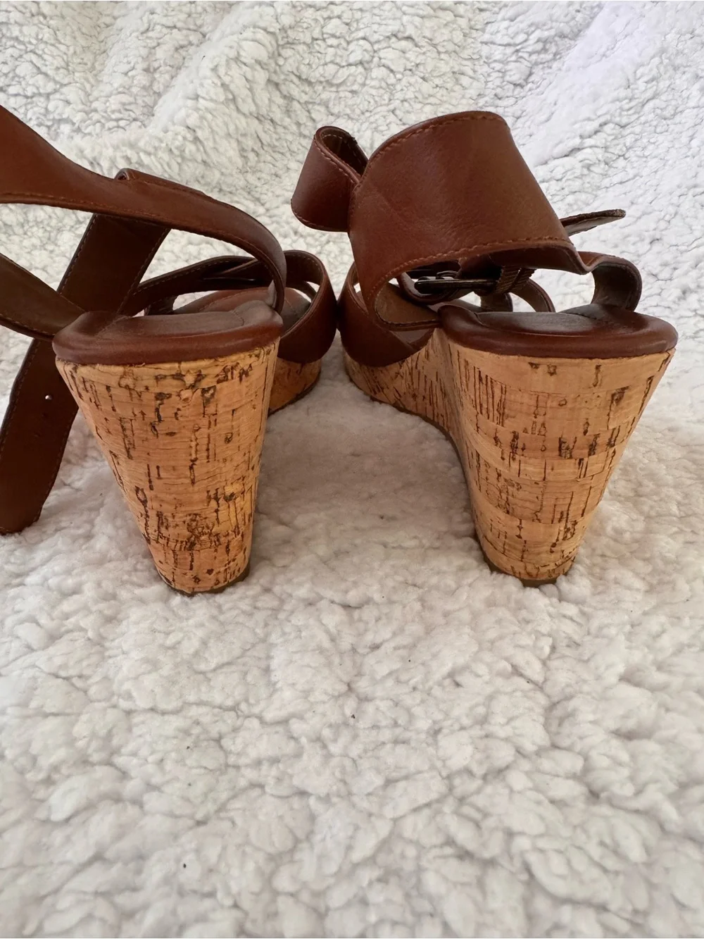 Pesaro Brown Leather Cork Wedge Sandals
